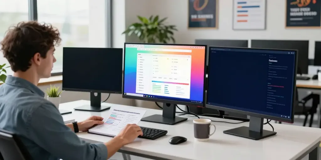Digital marketing specialist optimizing instant indexing strategies in a modern office.