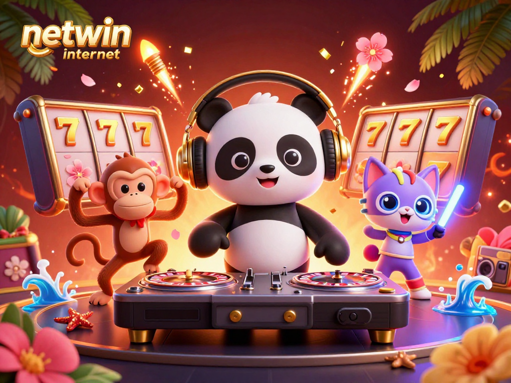 Experience an electrifying netwin internet slot moment with vibrant DJ panda and party atmosphere.