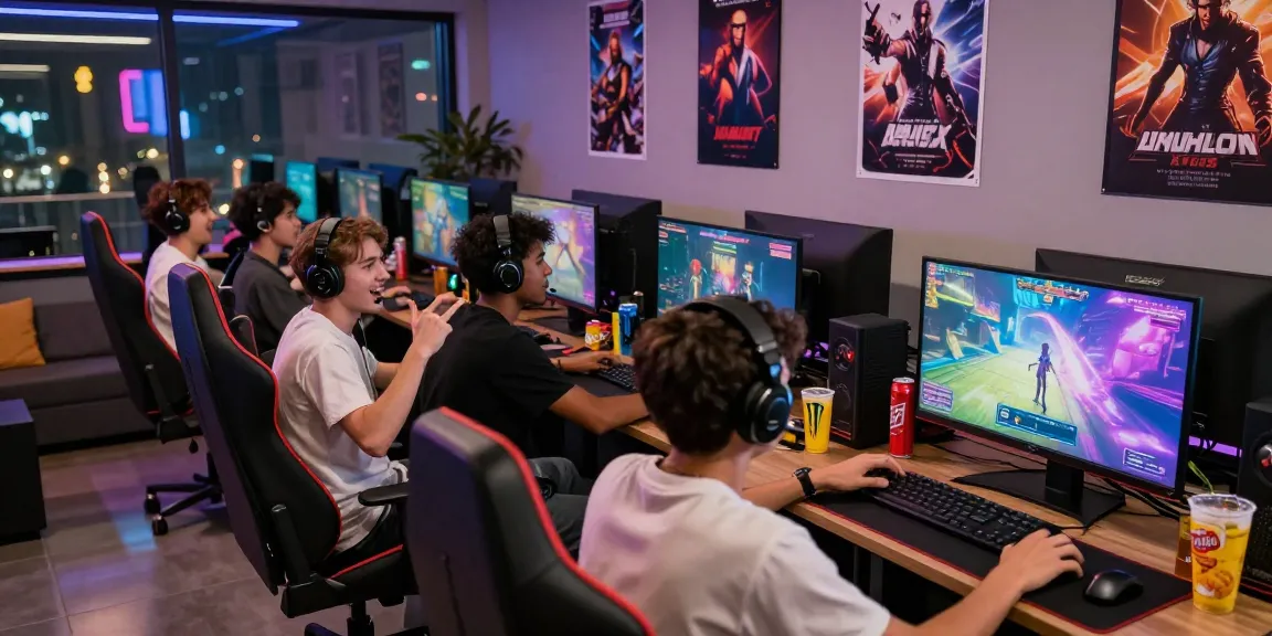 Engaging adults playing an adult game in a vibrant gaming lounge with exciting visuals.
