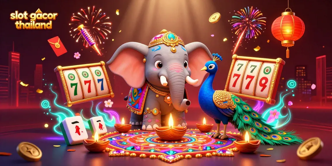 Engage with the vibrant slot gacor thailand illustration featuring colorful elephants and dynamic game elements.