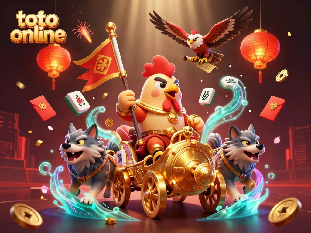 Toto online gaming scene featuring a rooster warlord and casino elements