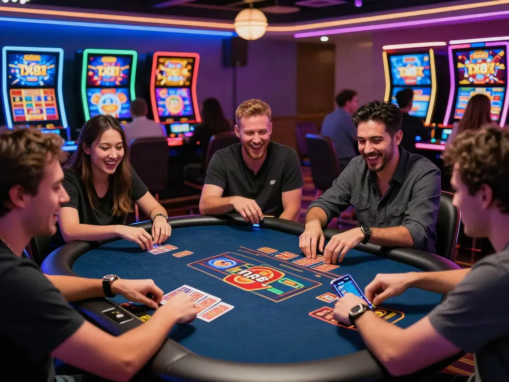 Exciting gaming scene at TX88 with players enjoying casino games in a vibrant online atmosphere.