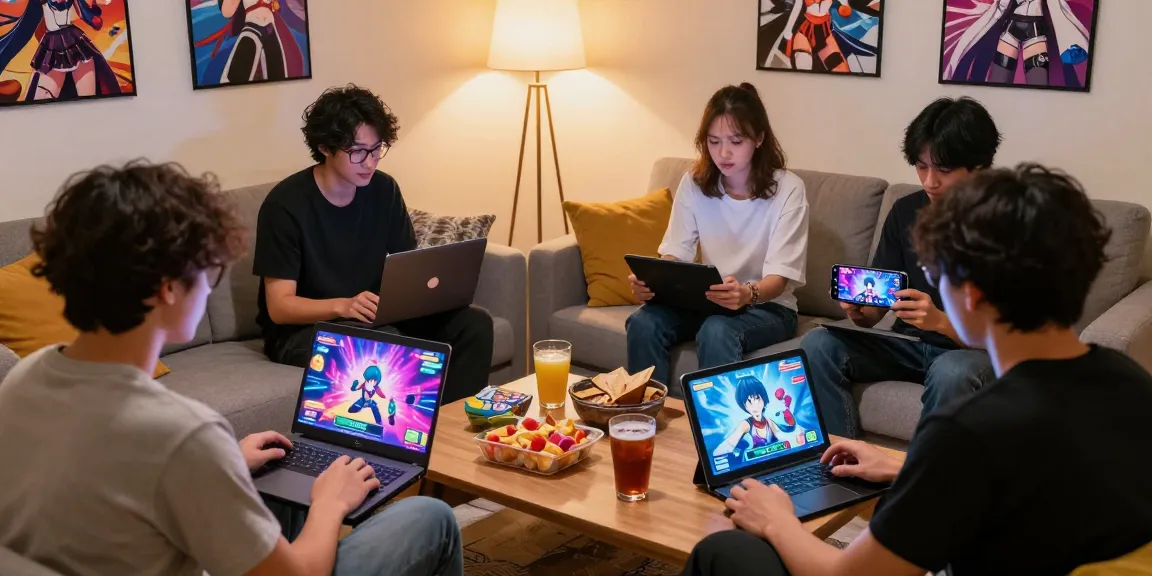 Players enjoying ecchi games on various devices in a cozy living room setting, highlighting vibrant graphics and immersive gaming culture.