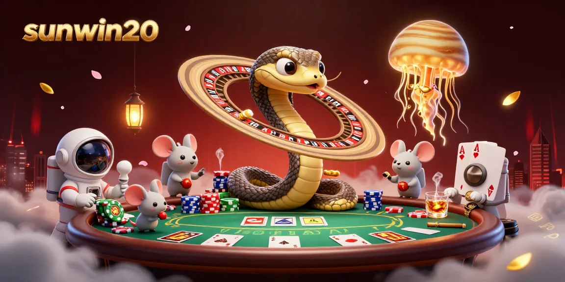 Engage with sunwin20 as cartoon mice bet on roulette rings, with vibrant casino elements all around.