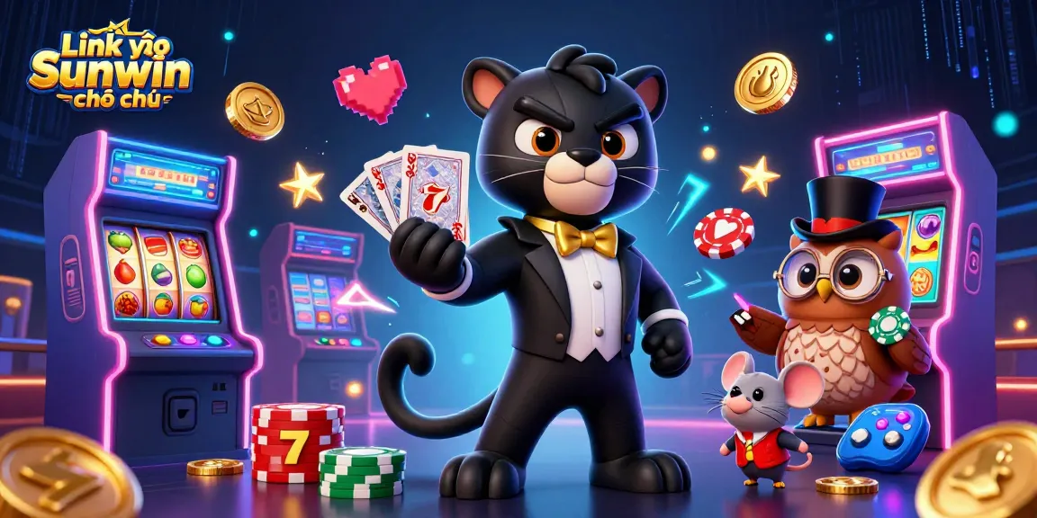 Experience exciting gameplay with Link vào Sunwin chính thức as a stylish panther deals cards amidst a vibrant casino scene.